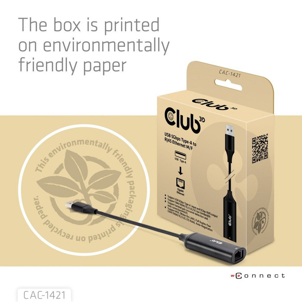 Adaptateur Club 3D USB-A vers RJ45 Ethernet 5 Gbit/s (noir)