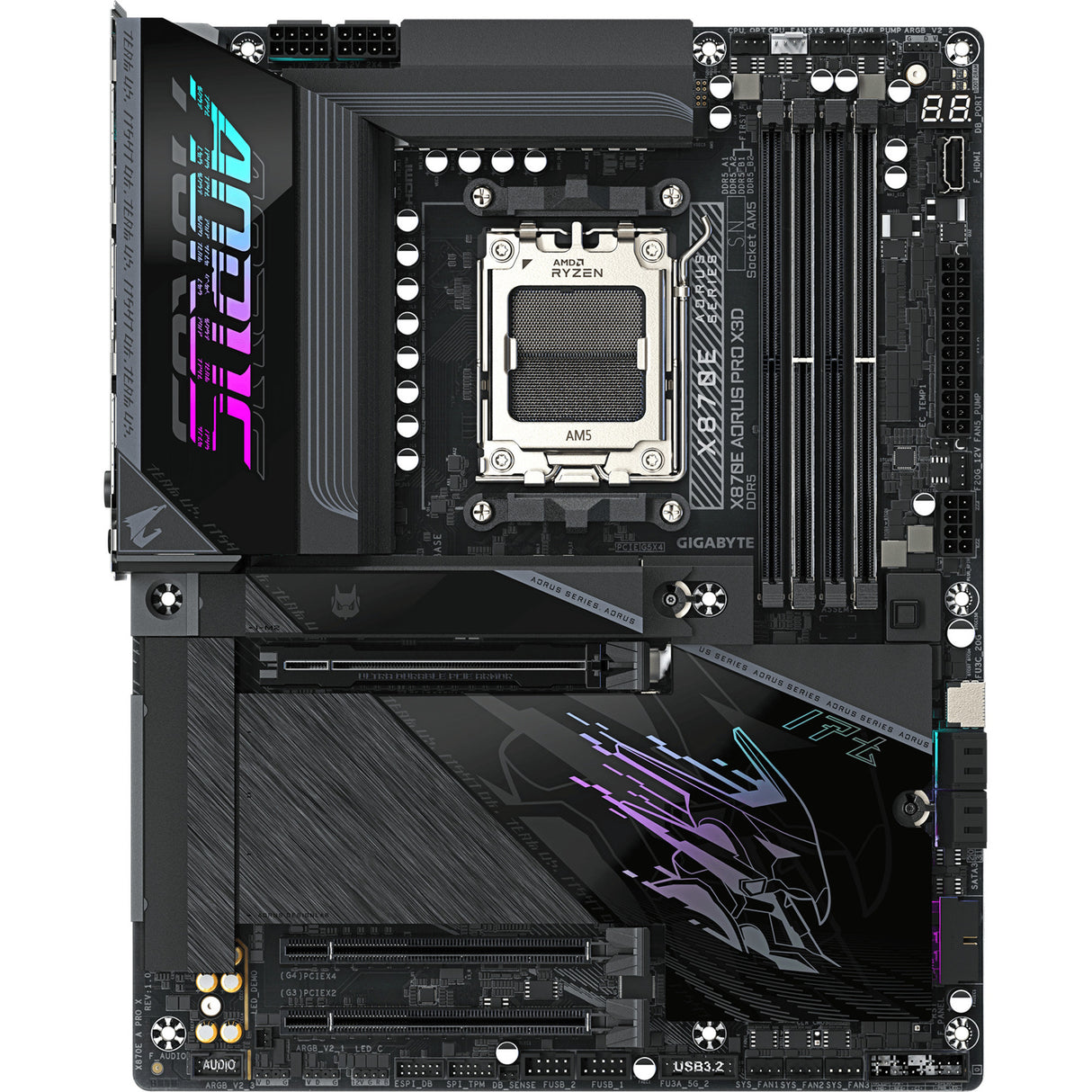 Gigabyte x870e aorus pro x3d socket am5 moederbord (zwart, raid, 5gb-lan, wi-fi 7, bt, sound, atx)