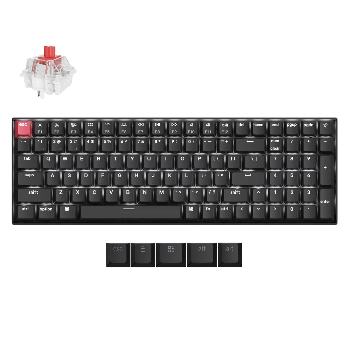 Clavier mécanique Keychron k4x-a1 (noir, disposition américaine (qwerty), super rouge, 96%, LED blanches, touches pbt double-shot cerise, bluetooth | usb-c)
