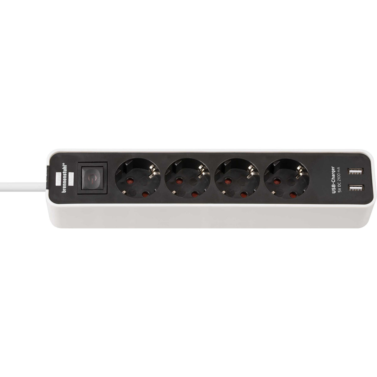 Multiprise Brennerstuhl ecolor 4 prises avec 2 ports de charge USB-A 5V 2,10A, 10,5W (prise avec USB-A et interrupteur et câble de 1,5 m)