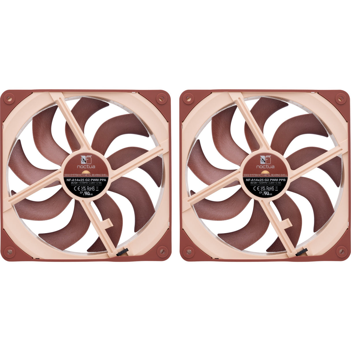 Noctua nf-a14x25 g2 pwm sx2-pp ventilateurs de boîtier (marron, 2 pièces, 140 x 140 x 25 mm)