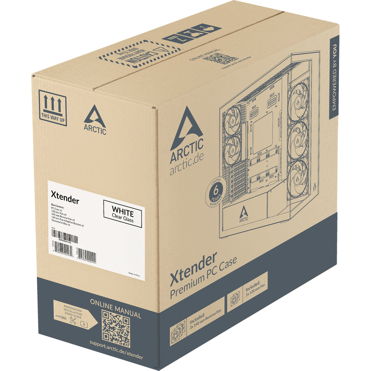 Boîtier tour midi Arctic xtender (blanc | 2x USB-A | 1x USB-C | RVB | verre trempé)