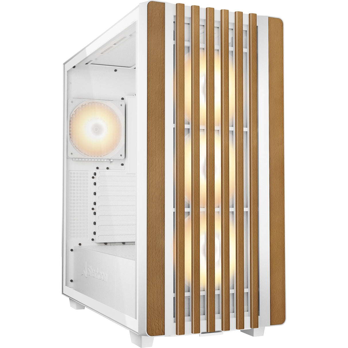 Boîtier tour midi Sharkoon rebel c70g rgb (couleur bois blanc | 2x usb-a | 1x usb-c | rgb | verre trempé)