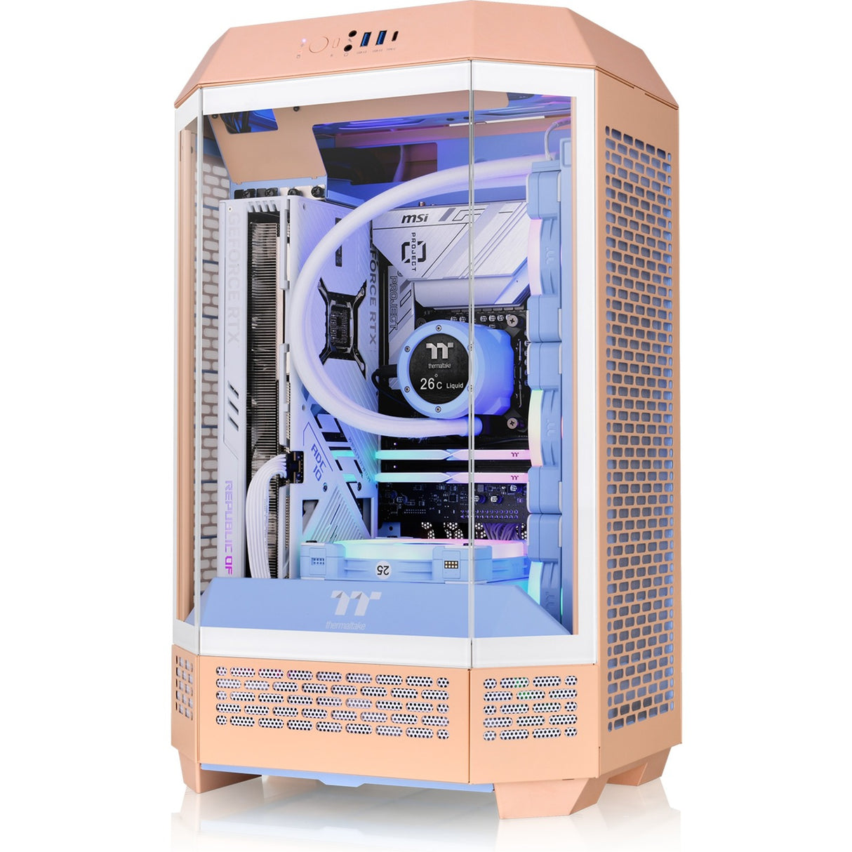 Thermaltake the tower 300 - peach fuzz mini tower behuizing (perzik | 3x usb-a | tempered glass)