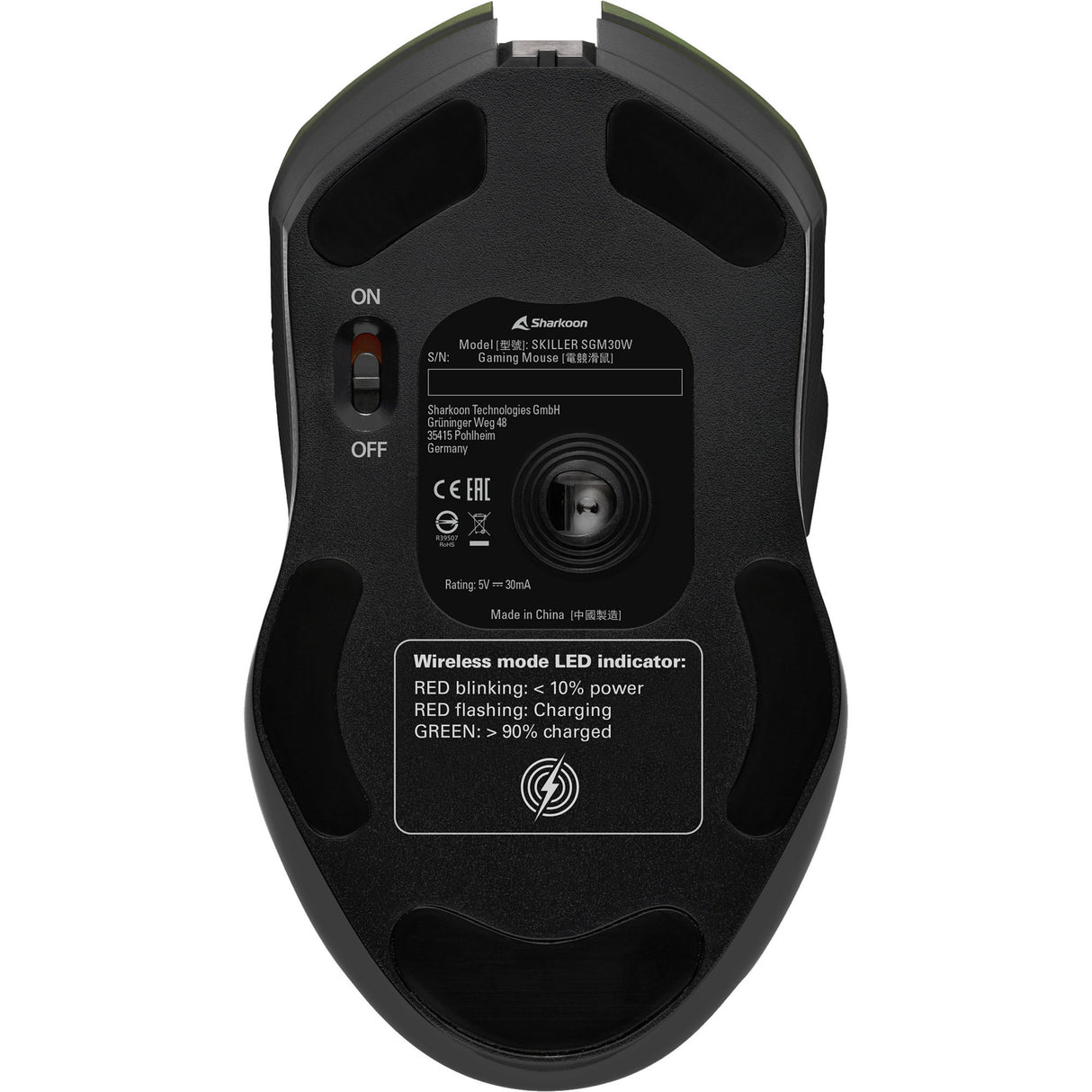 Souris de jeu Sharkoon Skiller sgm30w (noir, 600 - 6000 dpi, RVB, USB 2,4 GHz)