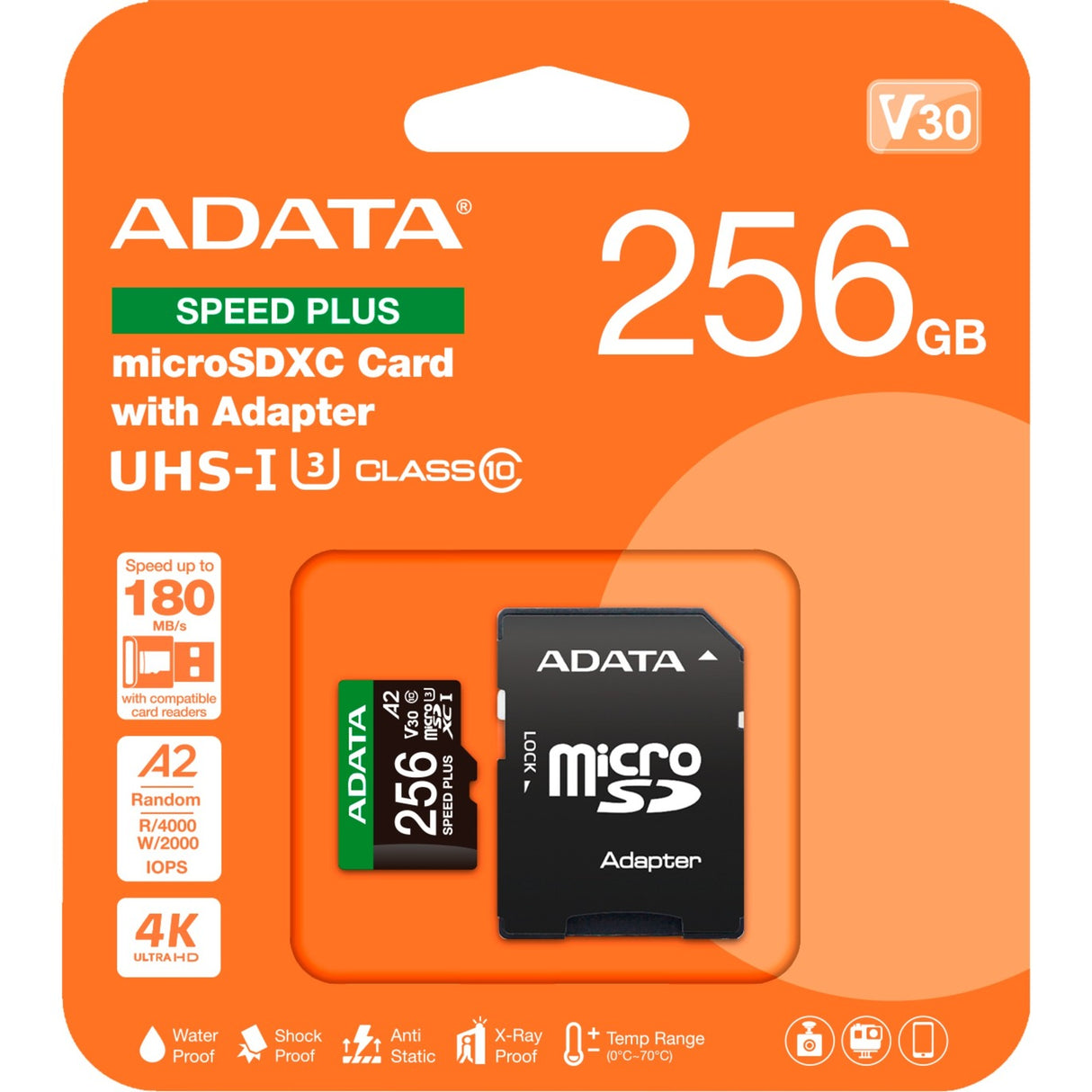 Carte mémoire Adata speed plus microSDXC 256 Go (uhs-i u3, classe 10, v30, a2)