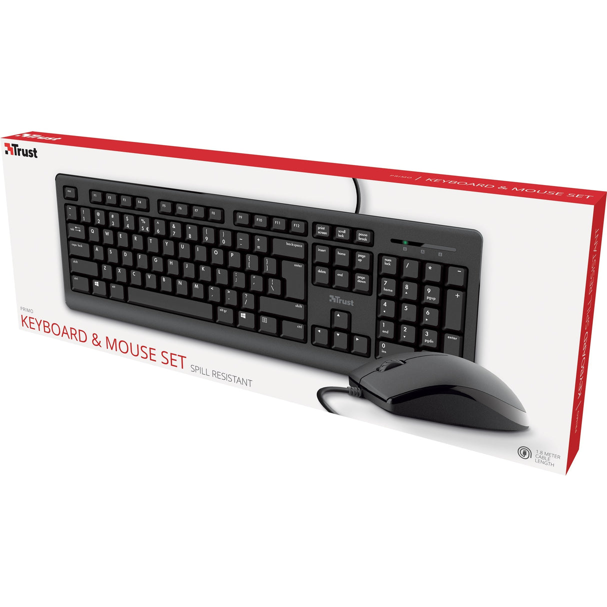 Trust primo – ensemble clavier et souris, ensemble de bureau (noir, disposition américaine, membrane)