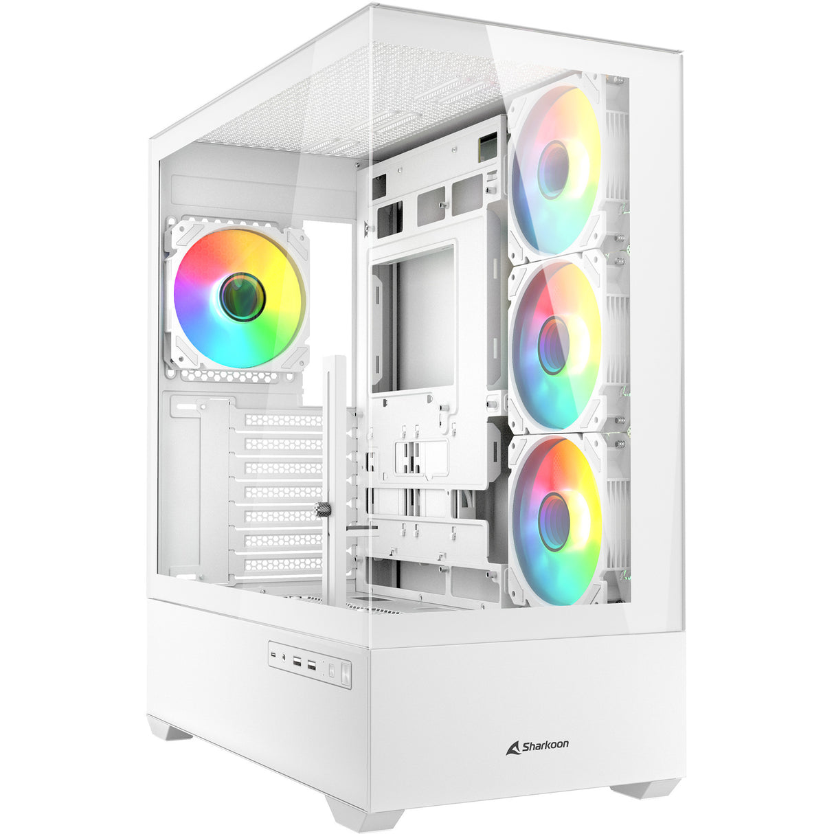 Boîtier tour midi Sharkoon ak6 rgb (blanc | 2x usb-a | 1x usb-c | rgb | verre trempé)
