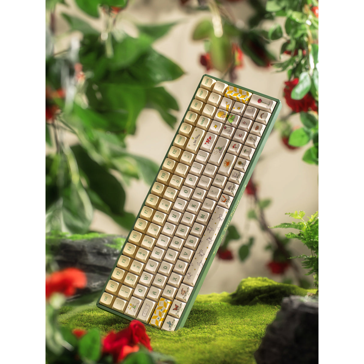 Clavier de jeu mécanique RVB Iqunix f97 floral date (vert, disposition américaine (qwerty), iquunix petit prince, 96 %, LED RVB, remplaçable à chaud, pbt, 2,4 GHz | Bluetooth 5.1 | USB-C)