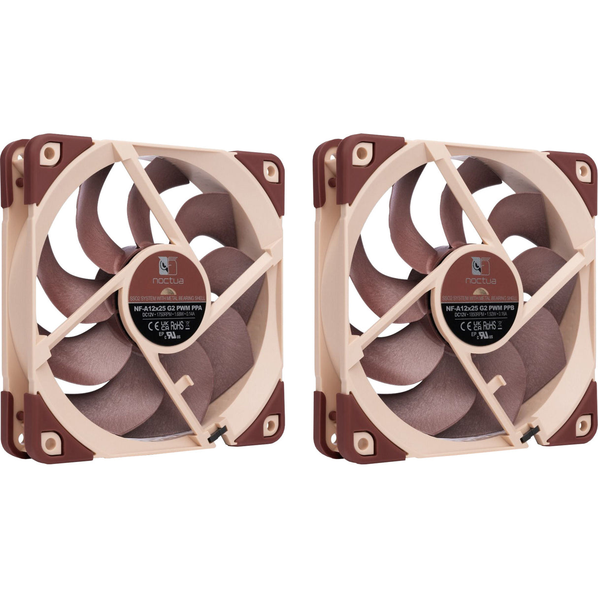 Noctua nf-a12x25 g2 pwm sx2-pp ventilateurs de boîtier (marron, 2 pièces, 120 x 120 x 25 mm)