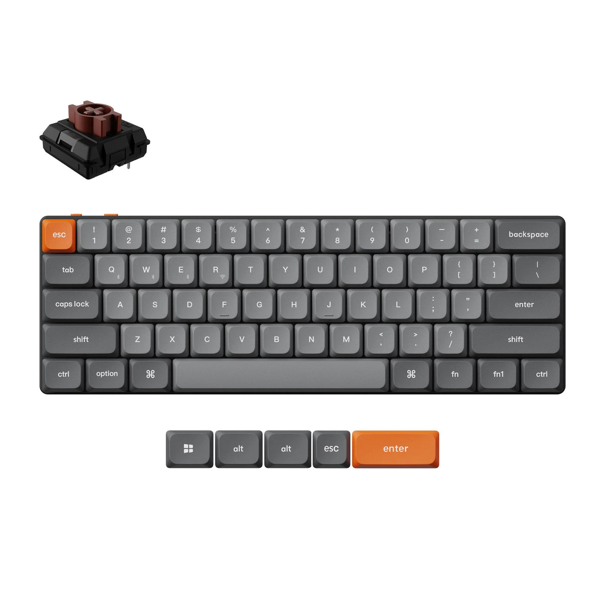 Clavier mécanique Keychron K9 Max-H3 RGB (noir, disposition US (QWERTY), pompon marron, 60 %, LED RVB, PBT double-shot, hot swap, USB-C | 2,4 GHz | Bluetooth 5.1)