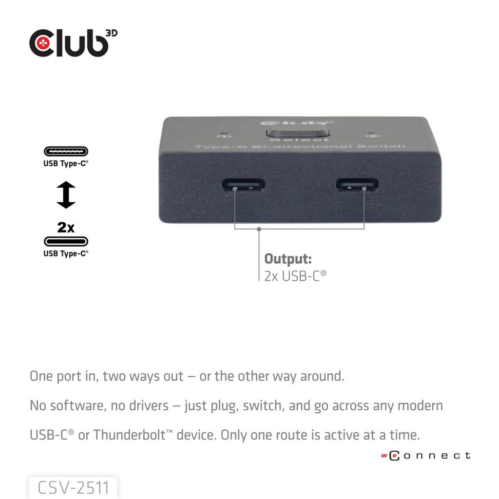 Club 3D USB-C bidirectionnel vidéo + données + commutateur PD commutateur USB (noir)