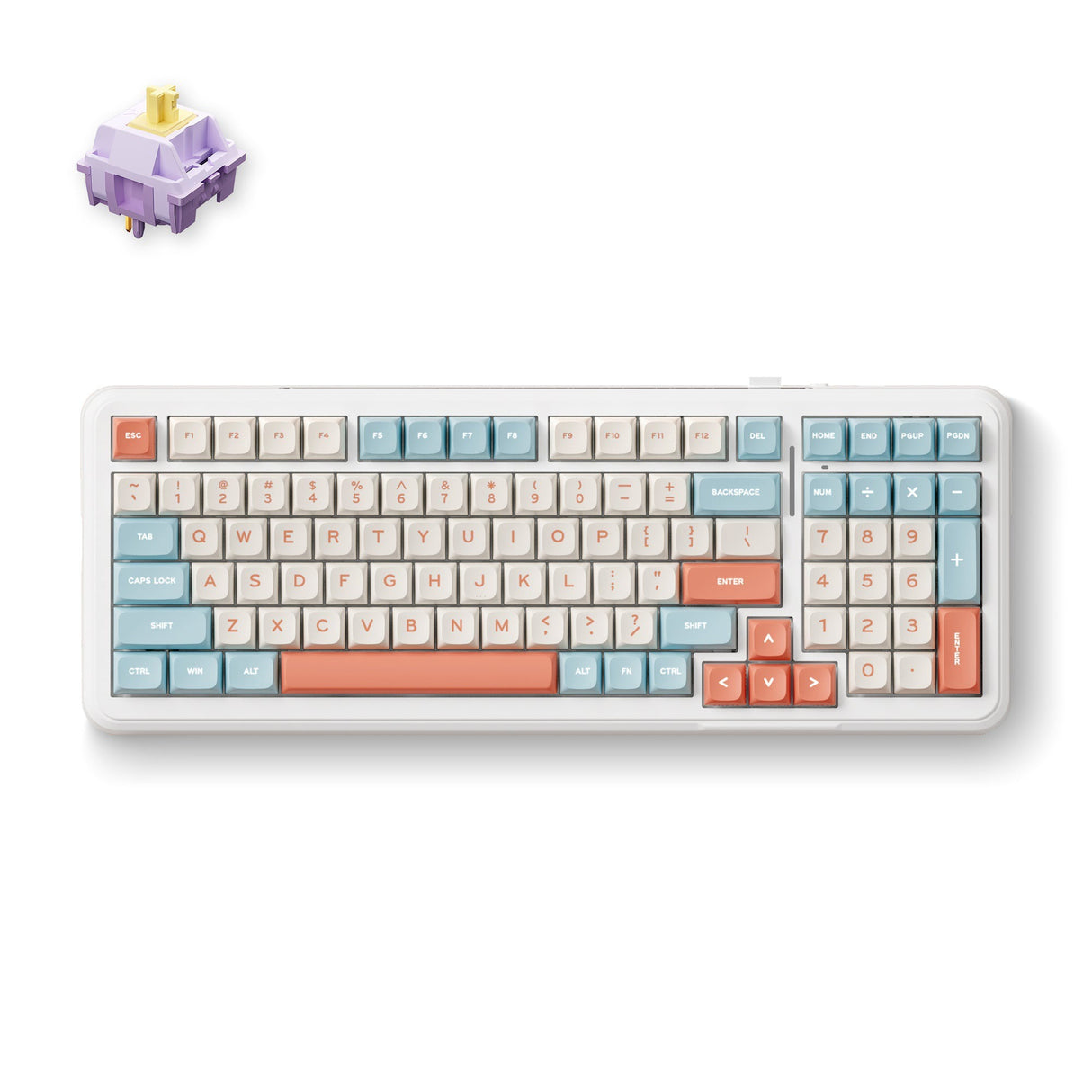 Mchose K99 Horizon Orange Hyacinth Clavier mécanique RVB sans fil avec joint d'étanchéité (blanc, disposition américaine (Qwerty), KTT Hyacinth, RVB, Hot Swap, Double-Shot PBT, sans fil | Bluetooth | USB-C)