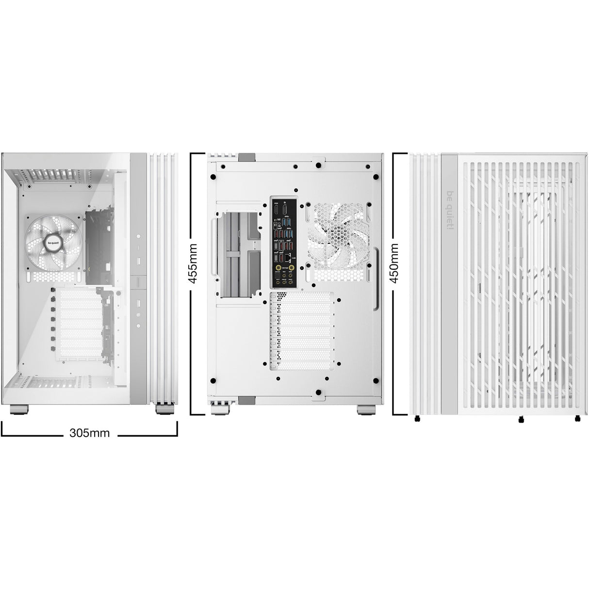 Soyez silencieux! base lumineuse 600 lx boîtier tour midi (blanc | 2x USB-A | 1x USB-C | RGB | verre trempé)