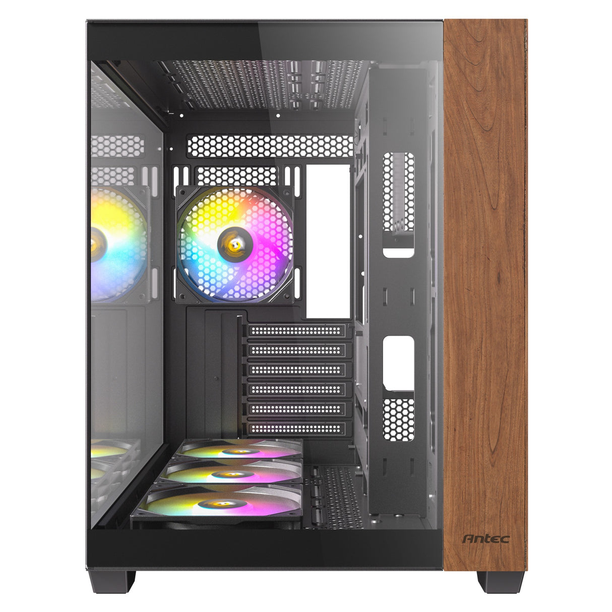 Boîtier tour midi argb en bois Antec cx800 (couleur bois noir | 1x USB-A | 1x USB-C | verre trempé)