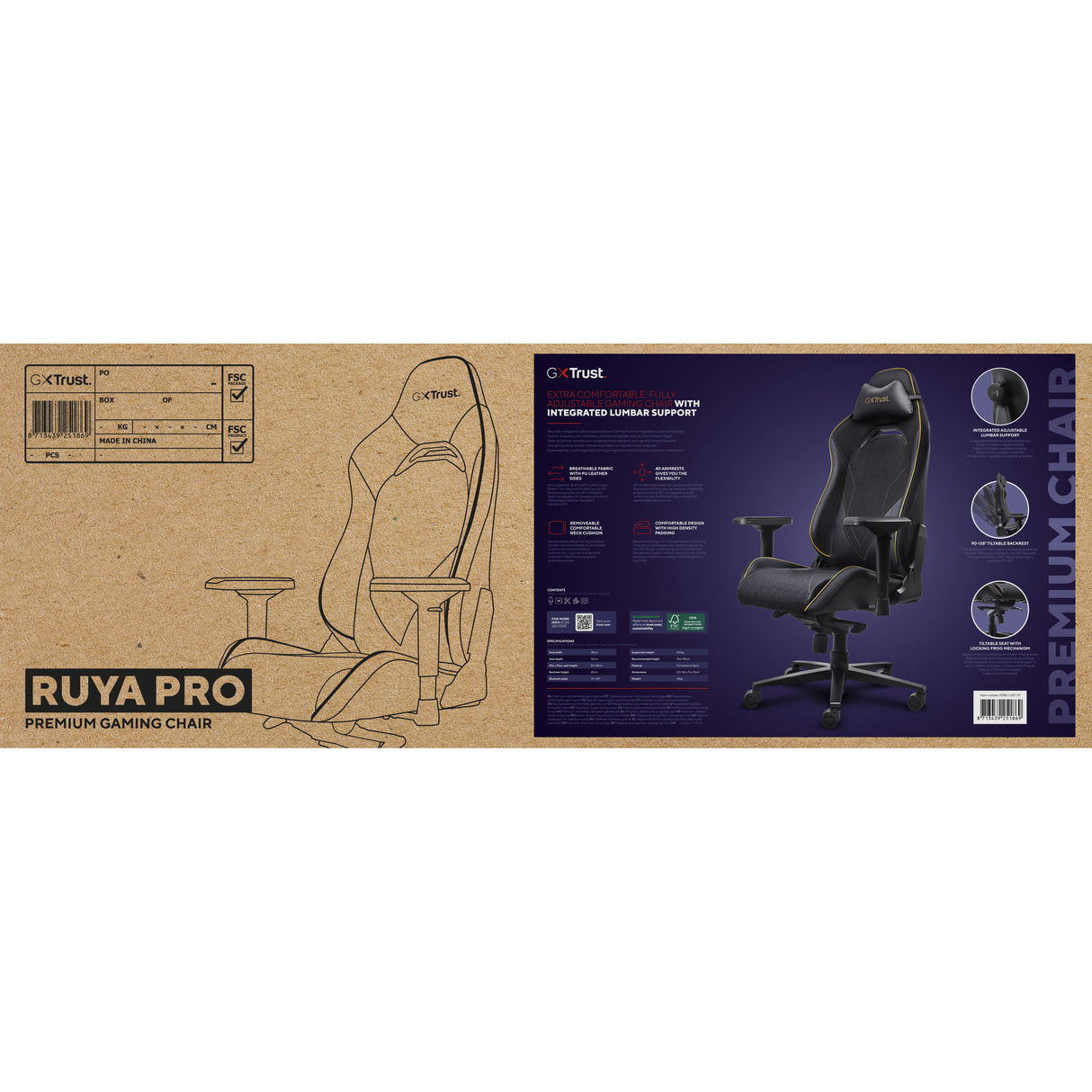 Trust gxt 721 ruya pro premium comfortabele gaming stoel (zwart geel)