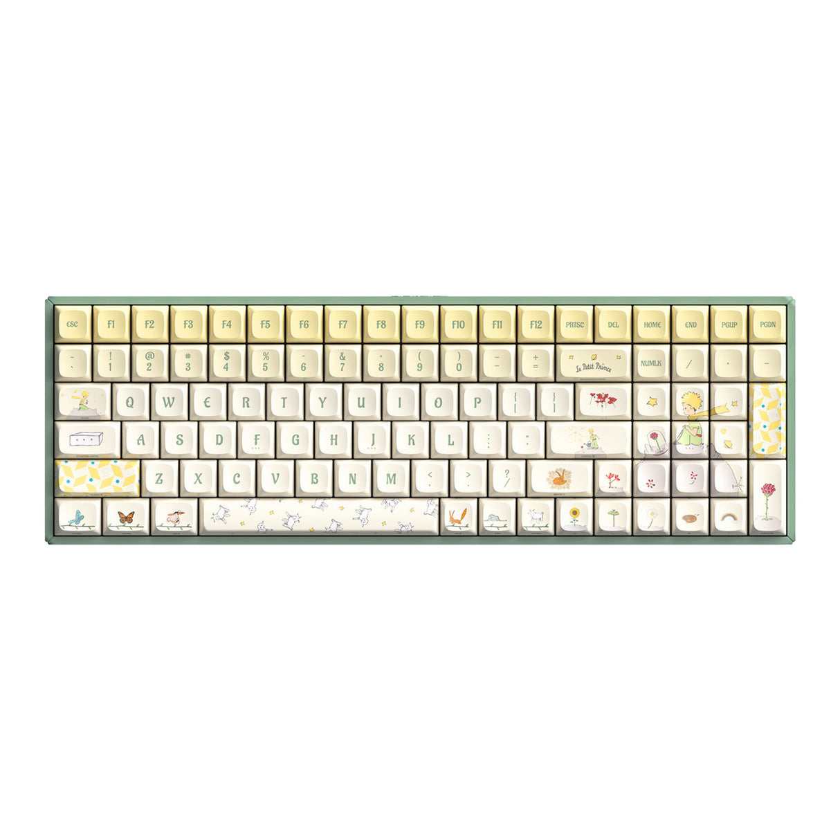 Clavier de jeu mécanique RVB Iqunix f97 floral date (vert, disposition américaine (qwerty), iquunix petit prince, 96 %, LED RVB, remplaçable à chaud, pbt, 2,4 GHz | Bluetooth 5.1 | USB-C)