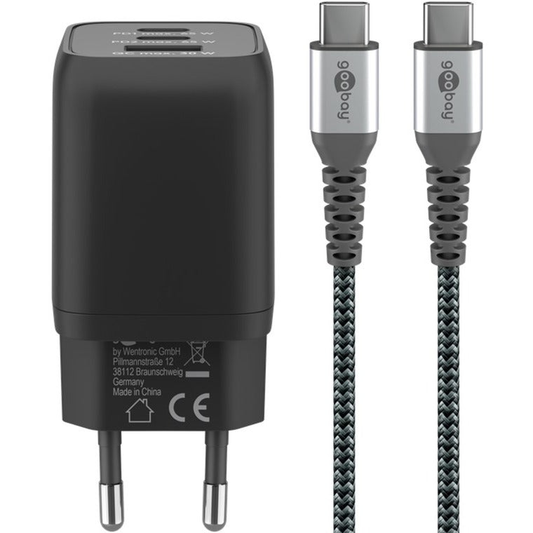 Goobay Chargeur rapide USB-C nano (65 W) et câble textile USB-C