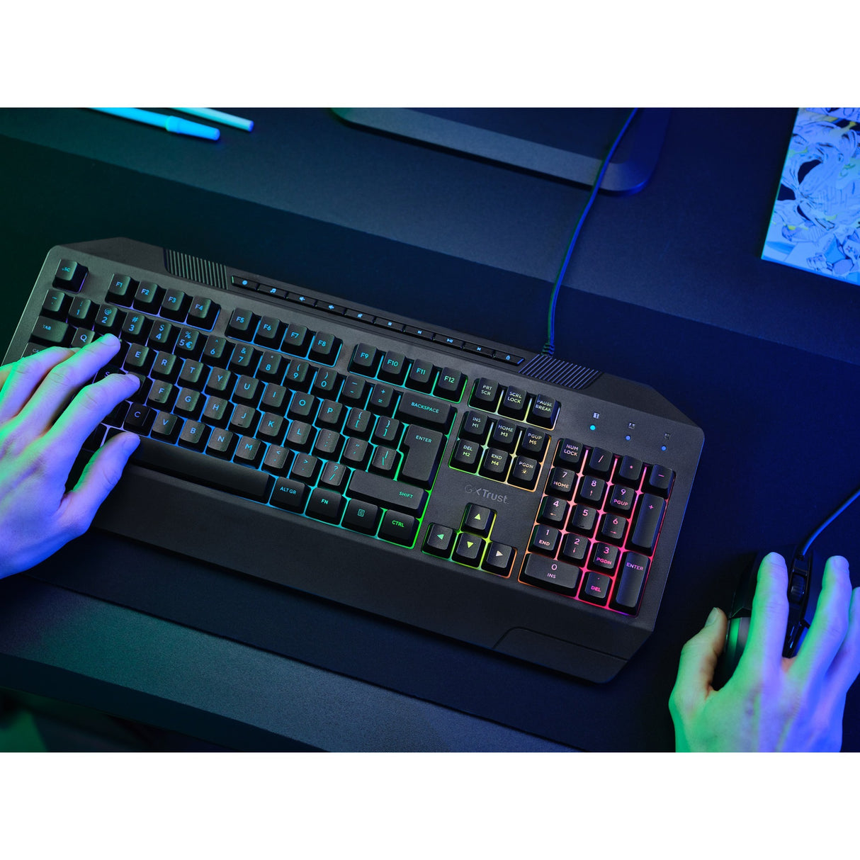 Clavier de jeu Trust GXT 836 EVOCX RGB (noir, disposition américaine (QWERTY), membrane, 100%, RVB)