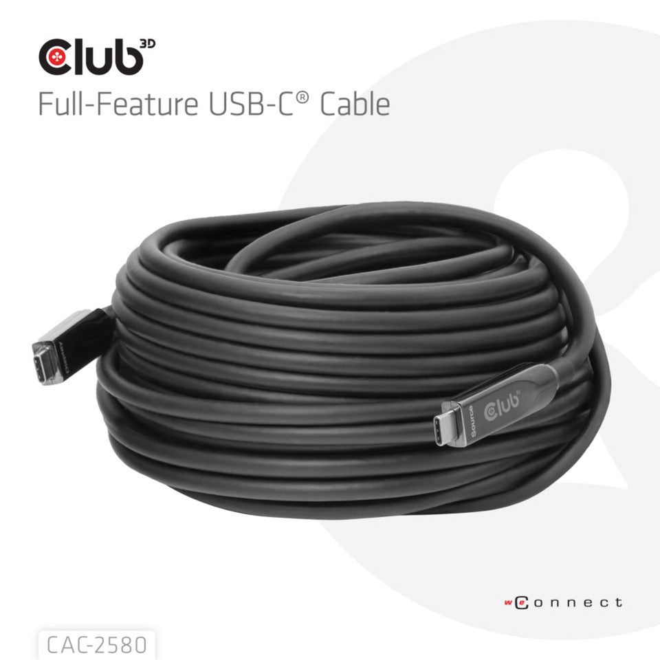Câble USB-C complet Club 3D, 15 m (noir, 8k60hz 10gbps 60w)