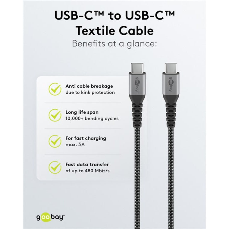 Goobay Chargeur rapide USB-C nano (65 W) et câble textile USB-C
