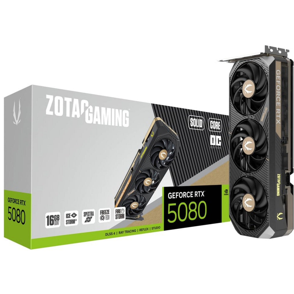 Carte graphique Zotac GeForce RTX 5080 Solid Core OC (DLSS 4, 3x Display Port, 1x HDMI 2.1)