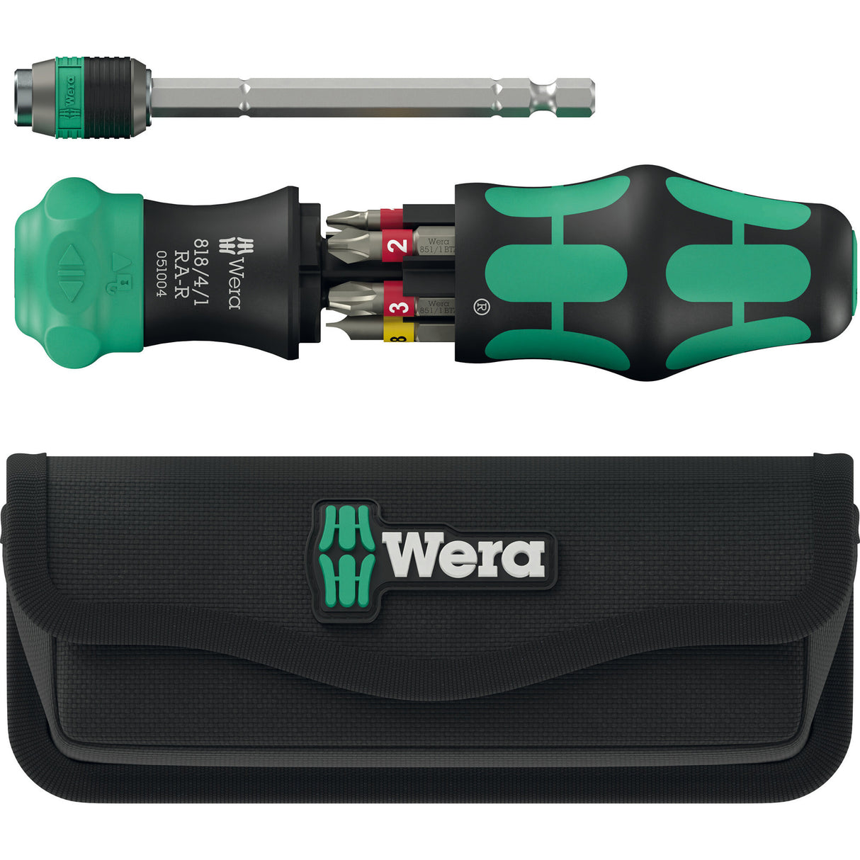 Wera kraftform kompakt 25 ra-r avec étui, jeu d'embouts 6 pièces (noir vert)