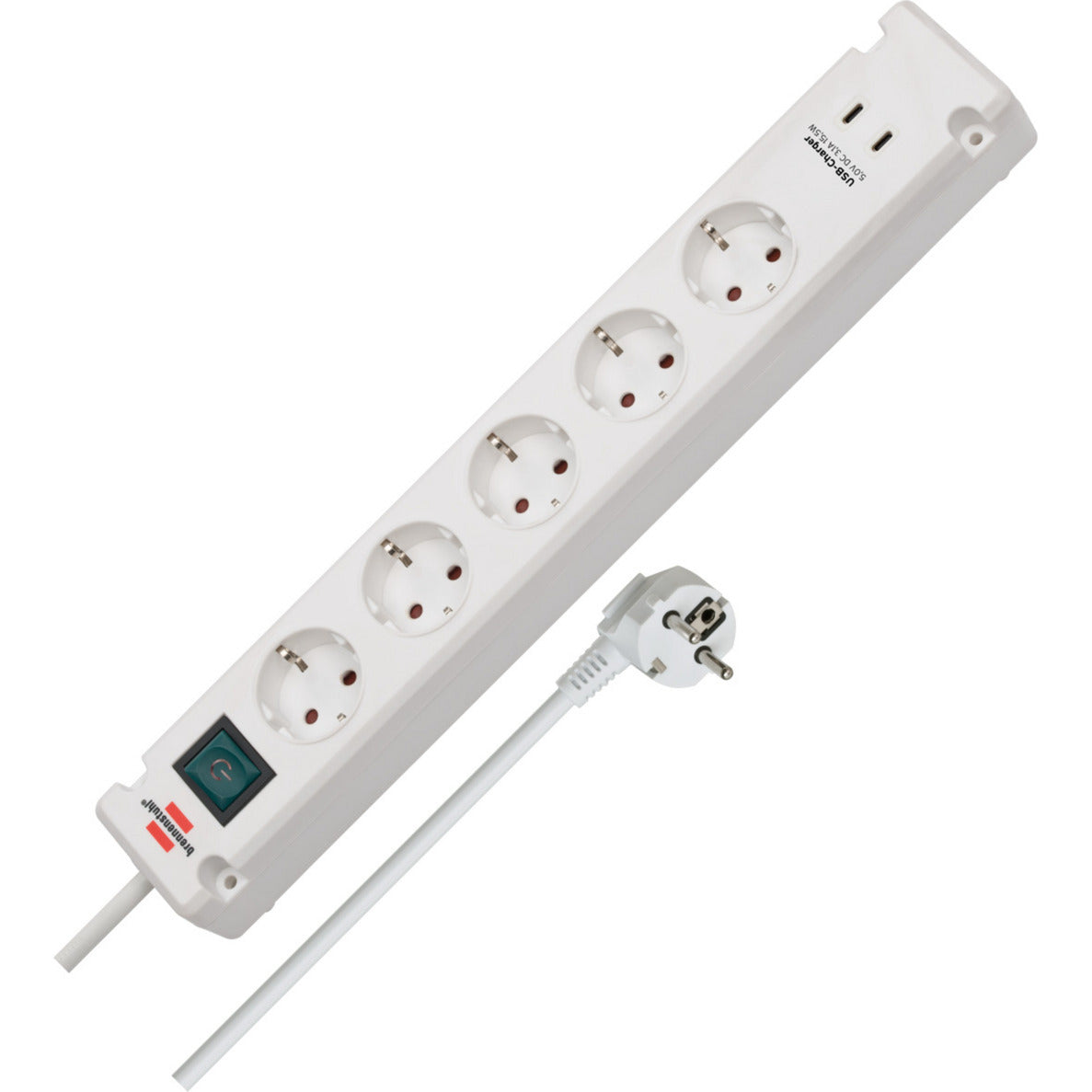 Brennerstuhl Bremounta multiprise avec 2 prises de charge USB C | 5 fois | blanc | 3m h05vv-f 3g1.5 - 1150660425