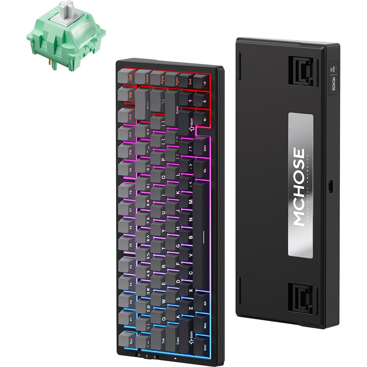 Clavier de jeu mécanique à structure de joint tri-mode Mchose G75 Pro (noir, disposition américaine (QWERTY), KTT Cabbage Tofu V2, 75 %, RVB, échange à chaud, PBT Double-Shot, 2,4 GHz | USB-C | Bluetooth)
