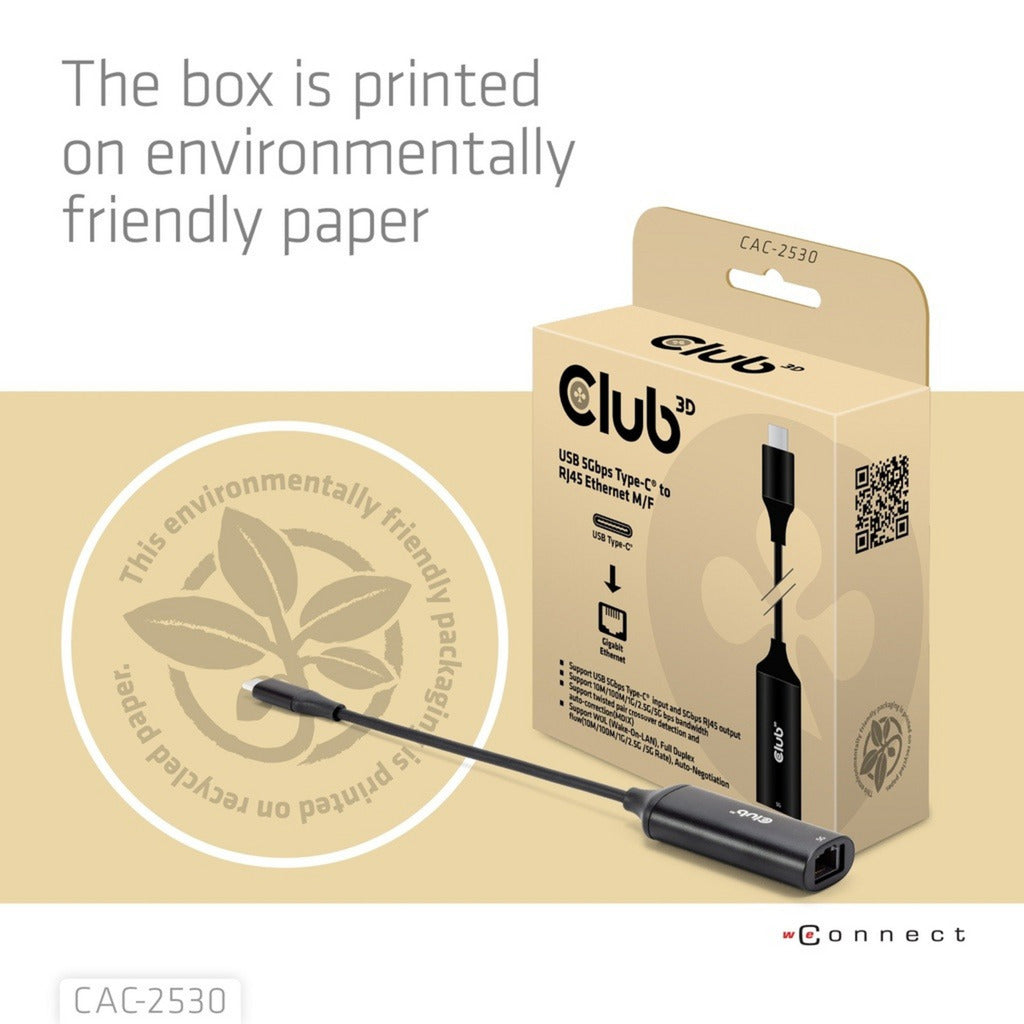 Adaptateur Ethernet M-F Club 3D USB-C vers RJ45 5 Gbit/s (noir)