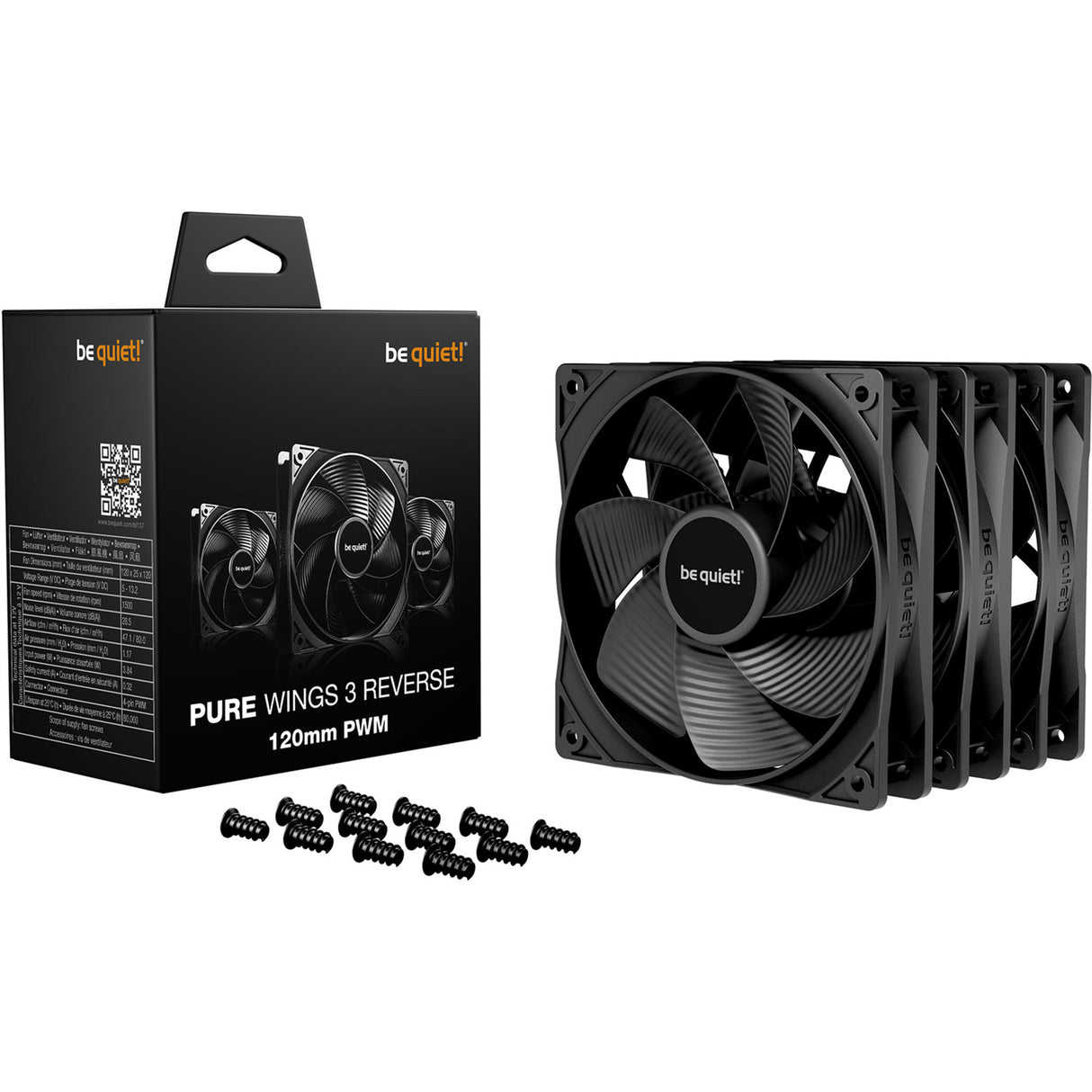 Soyez silencieux! pure ailes 3 ventilateurs de boîtier inversés (noir, 3 pièces, 120 x 120 x 25 mm, pwm)
