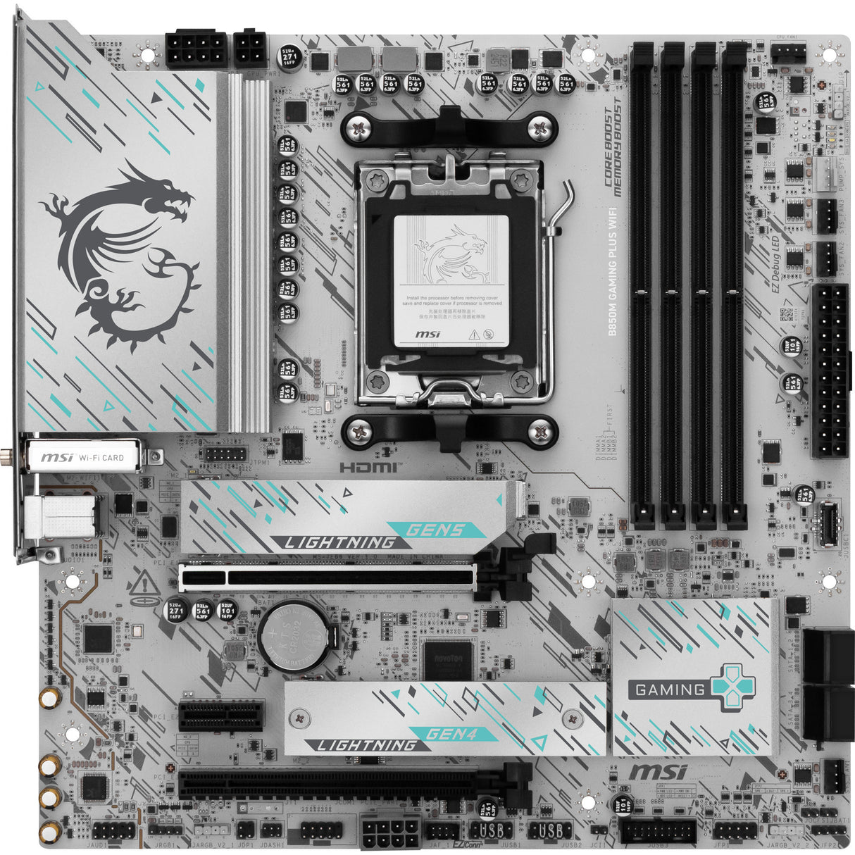 Carte mère MSI B850M Gaming Plus WiFi Socket AM5 (RAID, 5 Go-LAN, WiFi 7, BT, Son, µATX)
