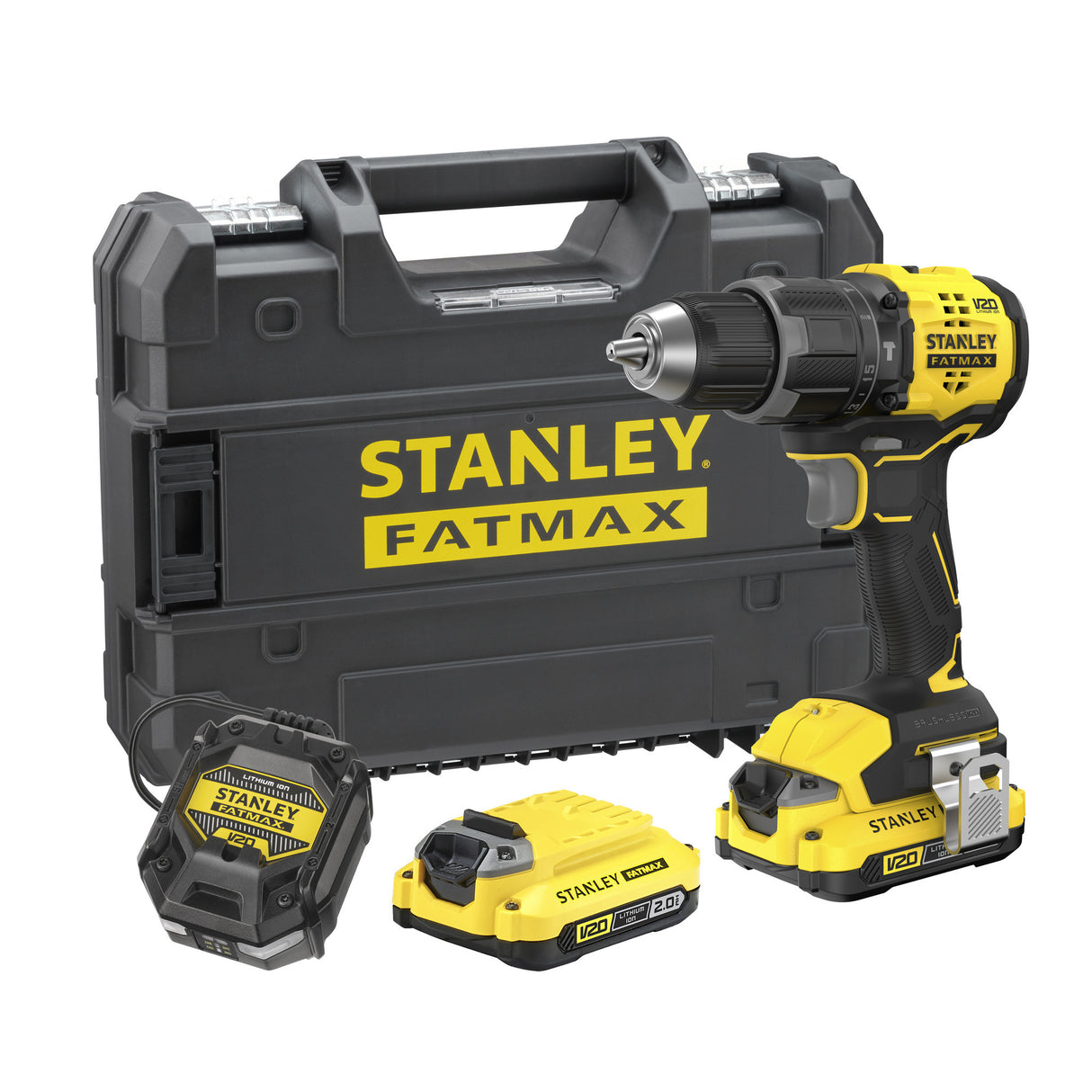Tournevis perceuse à percussion Stanley Fatmax V20 18V (noir jaune, 2 piles et chargeur inclus, avec étui)
