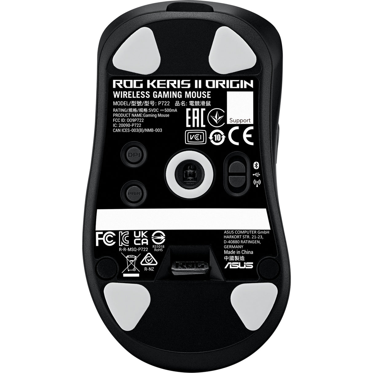 Souris de jeu Asus Rog Keris II Origin (noir, 42 000 DPI, RVB, USB, 2,4 GHz, Bluetooth)