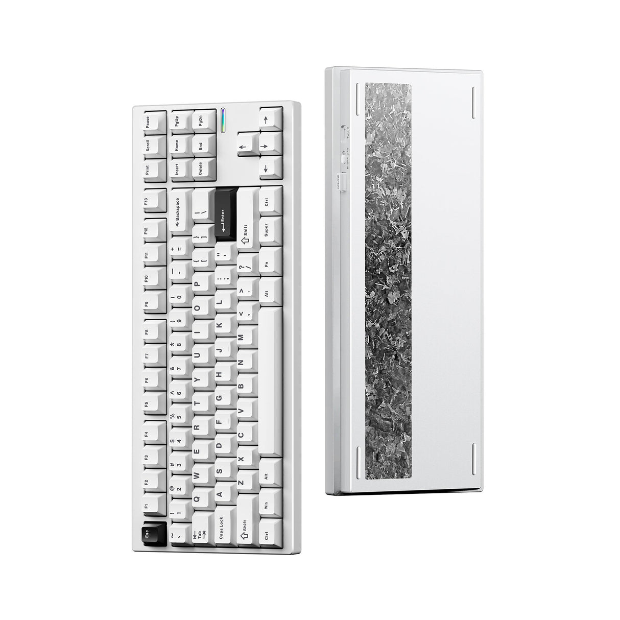 Mchose gx87 ultra : électrophorèse blanche vintage blanc aluminium mécanique personnalisé, clavier (blanc noir, KTT vintage blanc, 80% TKL, RGB, hot swap, double-shot PBT, Bluetooth USB-C sans fil)