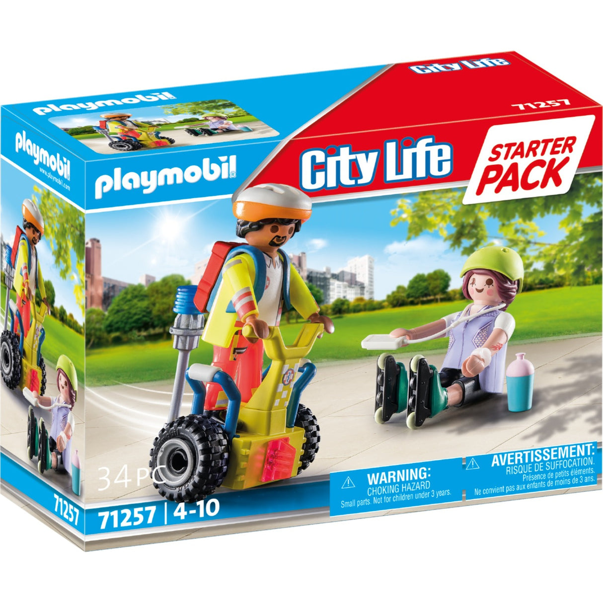 Playmobil city life - pack de démarrage sauvetage avec jouets de construction segway (71257)