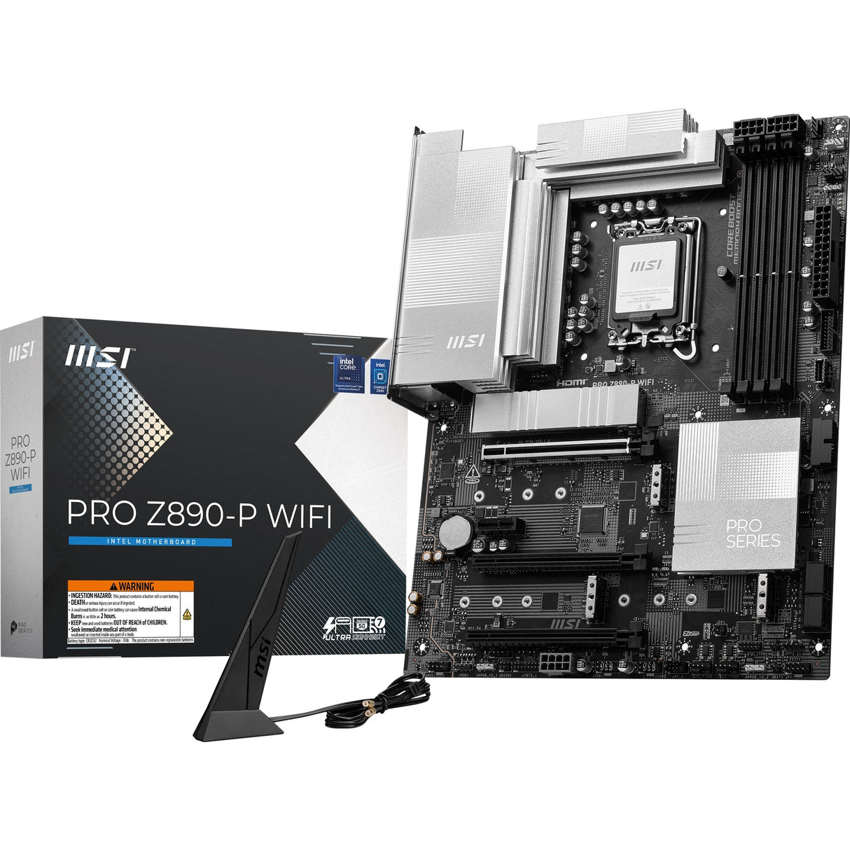 Carte mère MSI Pro Z890-P WiFi Socket 1851 (noir argent, RAID, 5 Go-LAN, WiFi 7, BT, Sound, ATX)