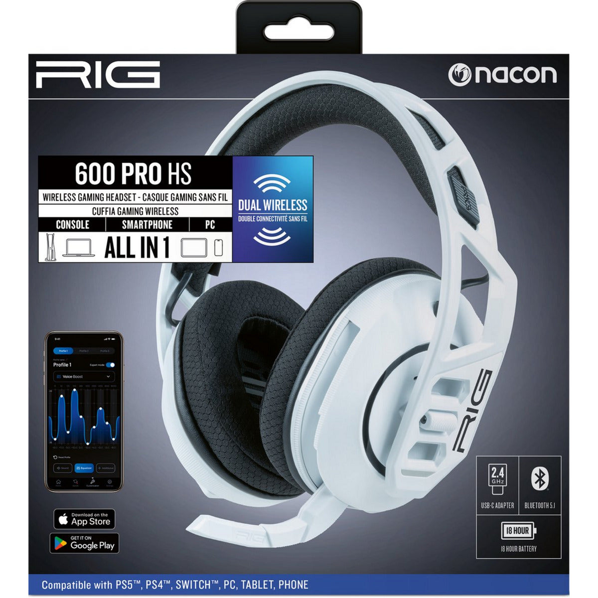 Casque de jeu supra-auriculaire Nacon rig 600 pro HS (blanc, Playstation 5, Playstation 4, Windows, Nintendo Switch, Android, iOS)