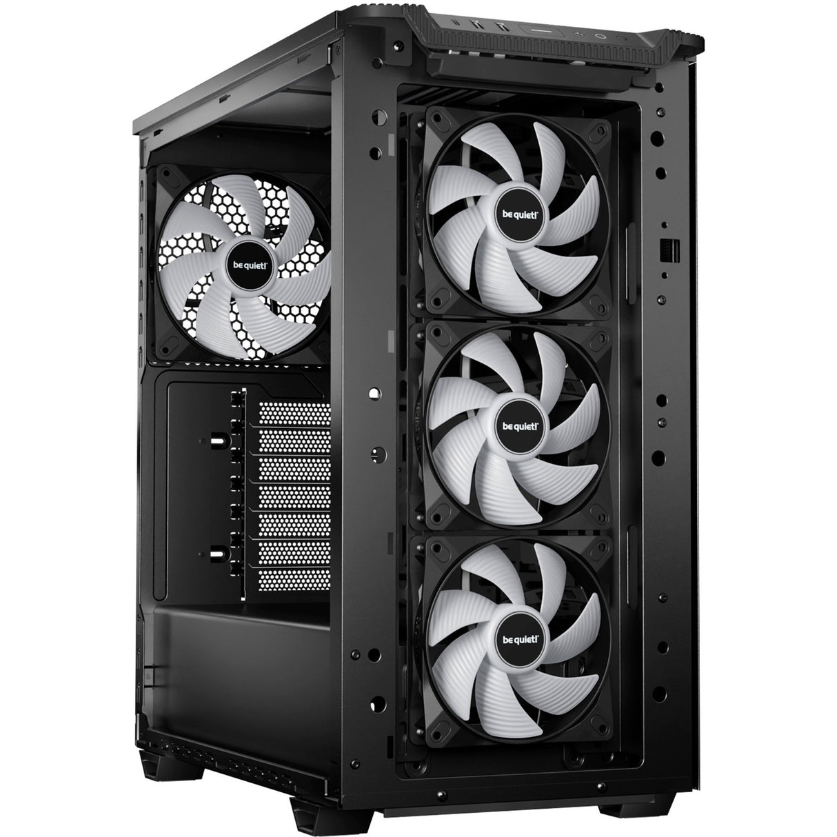 Soyez silencieux! boîtier tour midi pure base 501 lx (noir | 2x USB-A | 1x USB-C | RGB | verre trempé)