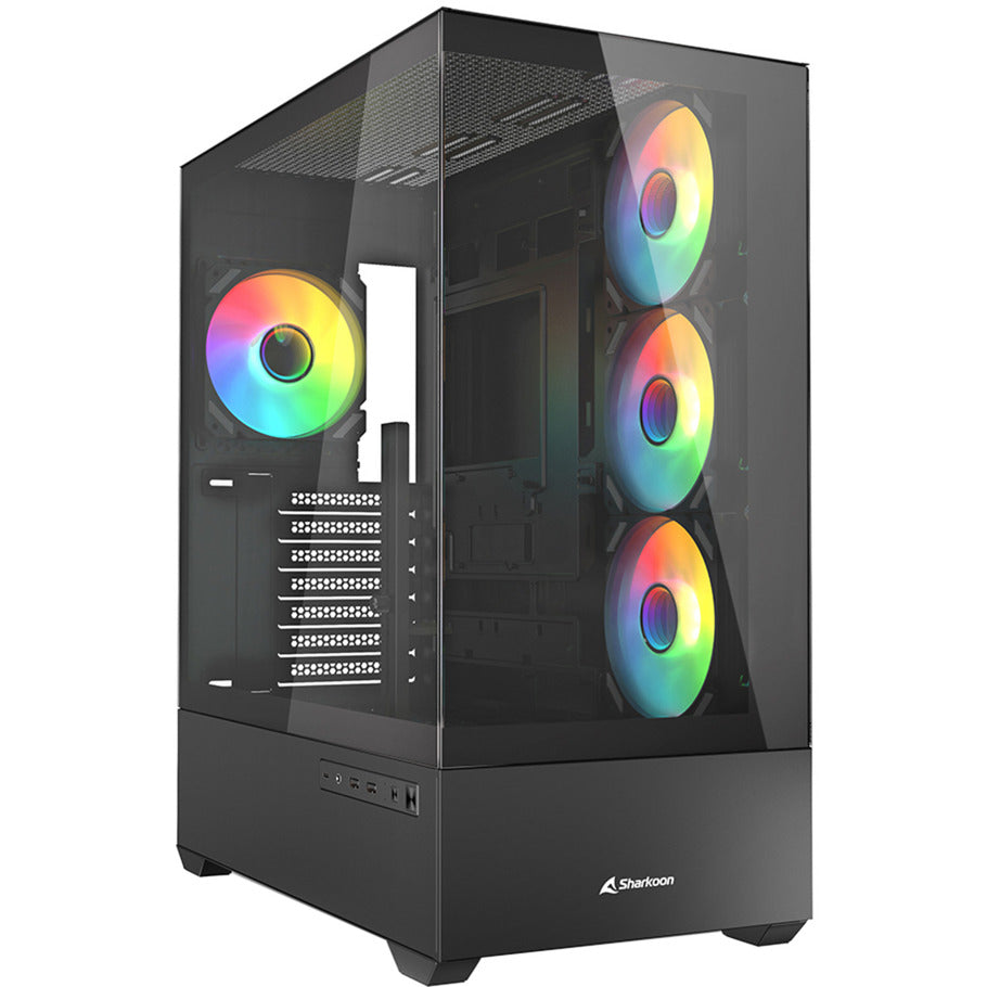 Boîtier tour midi Sharkoon ak6 rgb (noir | 2x usb-a | 1x usb-c | rgb | verre trempé)