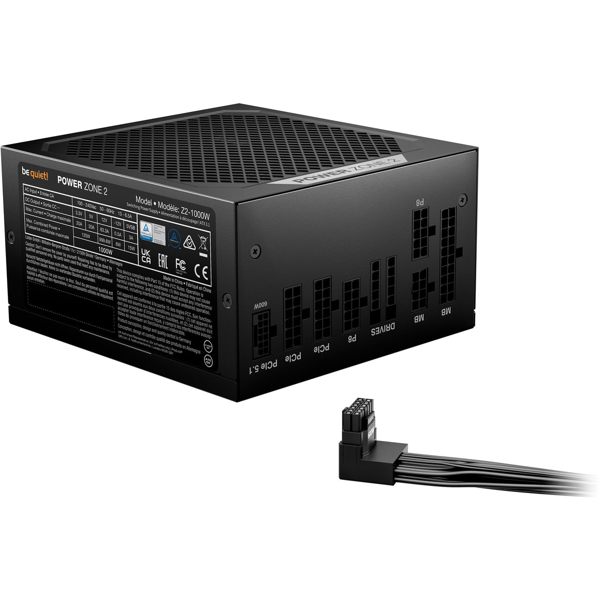 Soyez silencieux! Alimentation modulaire Power Zone 2 de 1 000 watts (noir, 1x 12v-2x6, 3x PCIe)