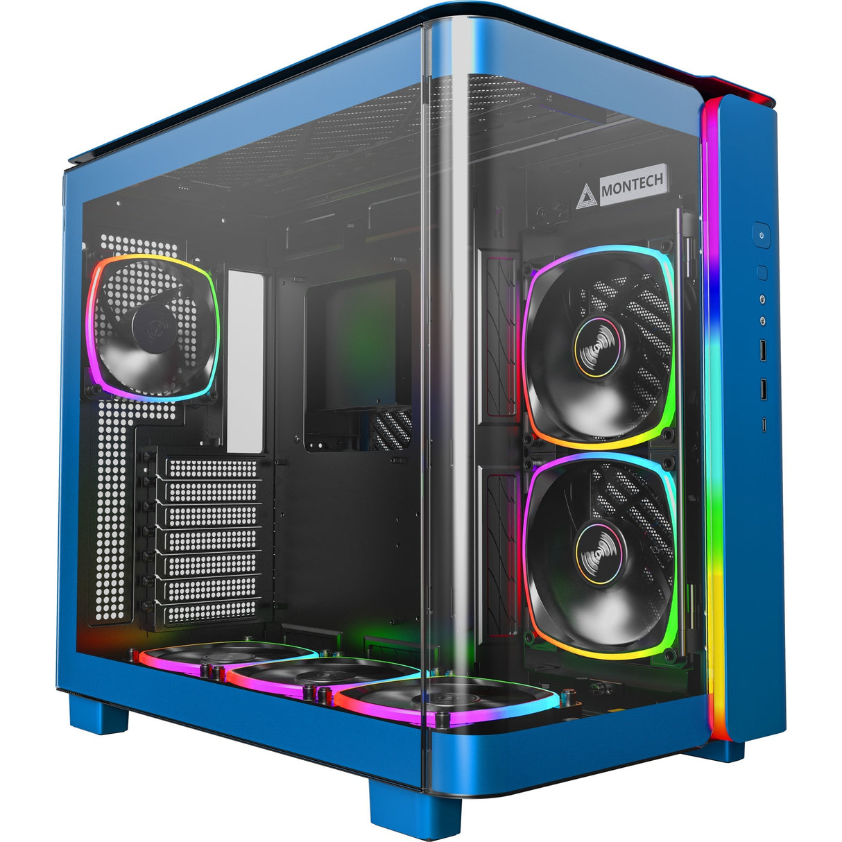 Boîtier tour midi Montech king 95 pro (bleu | 2x USB-A | 1x USB-C | RVB | verre trempé)