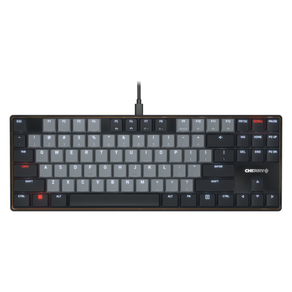 Cherry KC 500 MX LP TKL, clavier (noir, disposition américaine, MX Low Profile 2.0 Ivory, 80 % (TKL), LED blanche, touches PBT)
