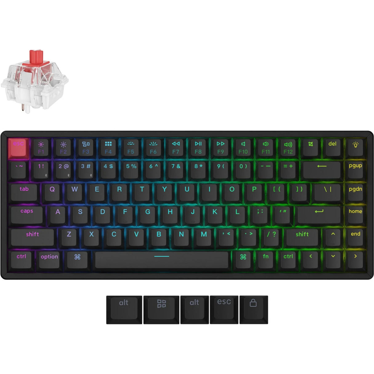 Clavier mécanique Keychron k2 qmk-j1 rgb (noir, disposition américaine (qwerty), super rouge, 75%, LED rgb, pbt double-shot cerise, échange à chaud, bluetooth 5.2 | usb-c)