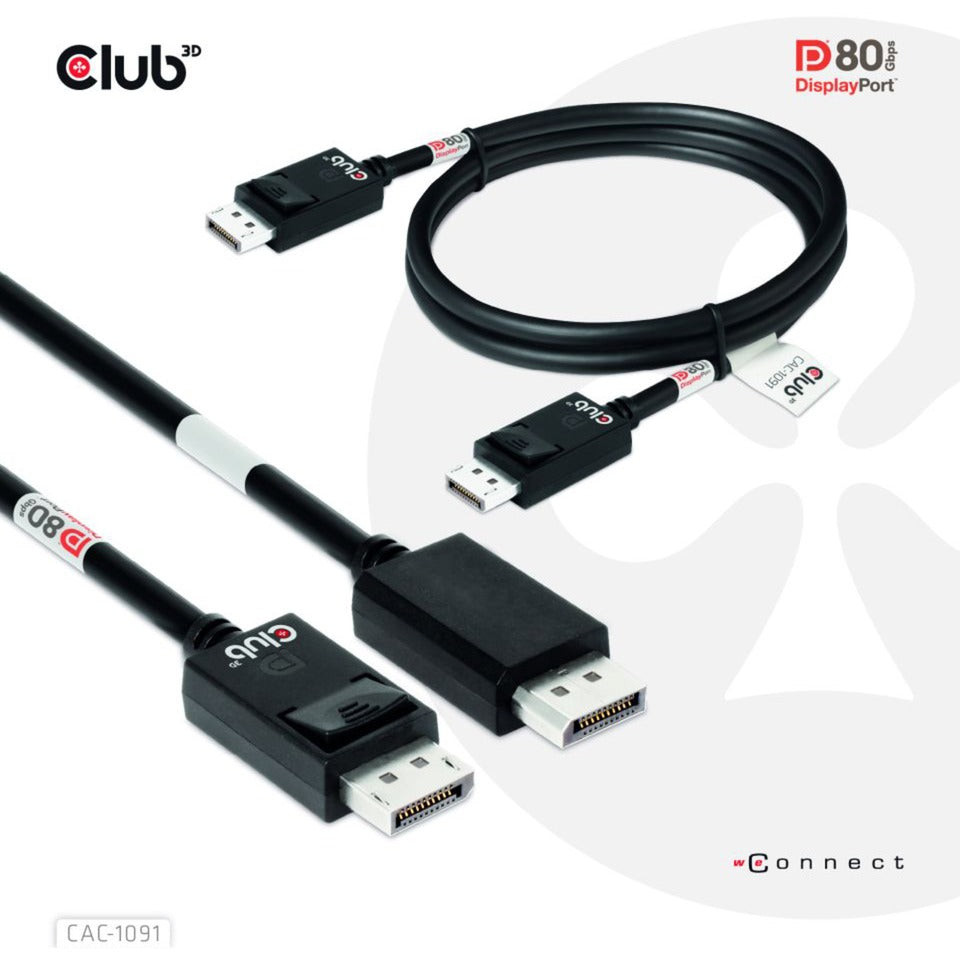 Club 3D DisplayPort 2.1 Câble certifié Vesa DP80 mâle-mâle (noir, 1,2 mètre, 4K 240 Hz, 8K 60 Hz, 80 Gbit/s)