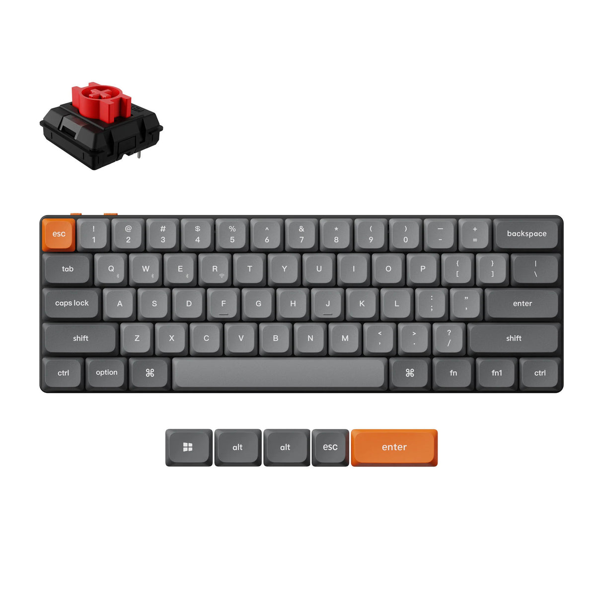 Clavier mécanique Keychron K9 Max-H1 RGB (noir, disposition américaine (QWERTY), pompon rouge, 60 %, LED RVB, PBT double-shot, échange à chaud, USB-C | 2,4 GHz | Bluetooth 5.1)