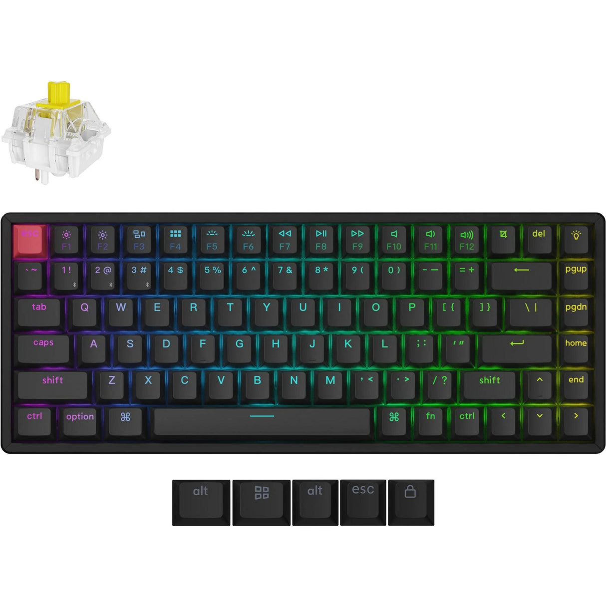 Clavier mécanique Keychron k2 qmk-j4 rgb (noir, disposition américaine (qwerty), super banane, 75%, leds rgb, pbt double shot cerise, échange à chaud, bluetooth 5.2 | usb-c)