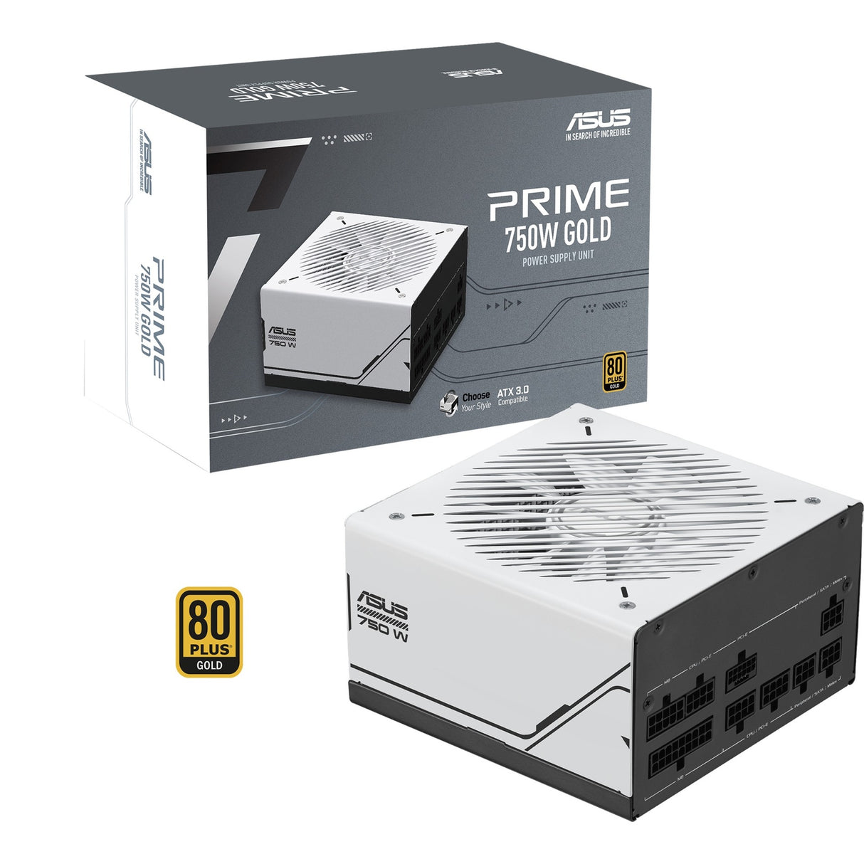 Alimentation modulaire Asus prime gold 750 watts (blanc, 1x 12v-2x6, 3x pcie)