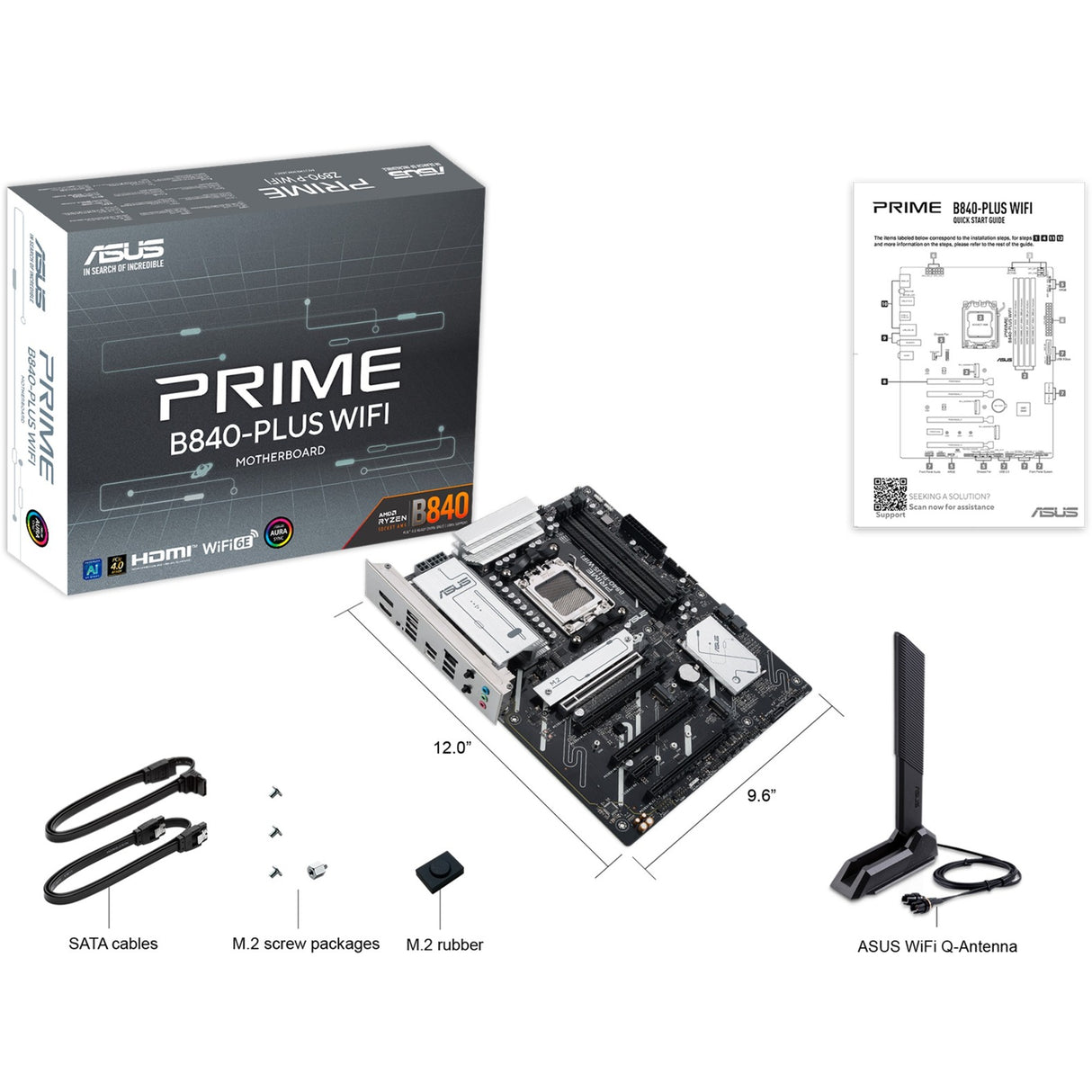 Carte mère Asus Prime B840-Plus Wi-Fi Socket AM5 (RAID, 2,5 Go-LAN, Wi-Fi 6e, BT, Son, ATX)