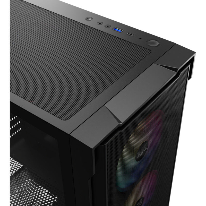 Boîtier tour midi en maille Xyz PC Gear Airone 300-X (noir | 1x USB-A | 1x USB-C | Verre trempé)